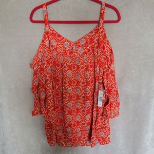 NWT! New Direction Cold Shoulder Bright Orange Top